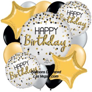 Happy Birthday Black, Silver, Gold 17 Balloon Bouquet